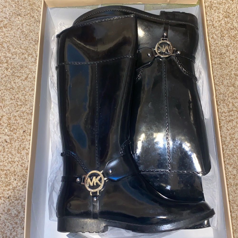 Michael kors tall riding rain boot black size 8 - Picture 3 of 13